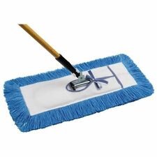 M2 Professional 24" All-In-One Dust Mop Combo - Nylon Yarn Head - Wood Handle - Durable, Sturdy, Easy to Use - Blue - 1 / Each