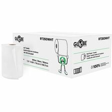 Globe Roll Towel - White - 1 Ply - 7.50" (190.50 mm) Roll Diameter - 1.88" (47.63 mm) Core - White - Paper, Fiber - 12 Pack