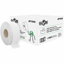 Globe Jumbo Roll Toilet Tissue - 2 Ply - Jumbo - 8.66" (219.96 mm) Roll Diameter - 3.30" (83.82 mm) Core - Fiber - 12 Pack