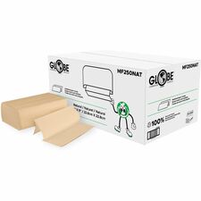 Globe MultiFold Towel - 1 Ply - 1/3 Fold - 9" (228.60 mm) Width x 9" (228.60 mm) Length - Kraft - Paper, Fiber - 16 Pack