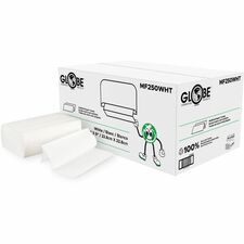 Globe MultiFold Towel - 1 Ply - 1/3 Fold - 9" (228.60 mm) Width x 9" (228.60 mm) Length - White - Paper, Fiber - 16 Pack