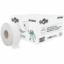 Globe Jumbo Roll Toilet Tissue - 1 Ply - Jumbo - 8.66" (219.96 mm) Roll Diameter - 3.30" (83.82 mm) Core - Fiber - 12 Pack