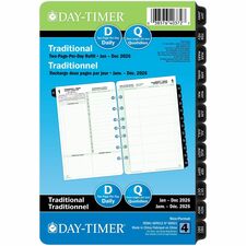 DayTimer 2 Pages Per Day Planner Refill, Desk Size, 8-1/2" x 5-1/2" , Bilingual - Folio/Desk - Daily - 12 Month - January 2026 to December 2026 - 7:00 AM to 10:00 PM - Hourly - 1 Day Double Page Layout - 5 1/2" (139.70 mm) x 8 1/2" (215.90 mm) Sheet Size - 7 x Holes - Desk - Paper - Paper Cover - Reference Month, Monthly Tab, Expense Tracking, Contact Sheet - 1 Each