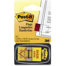 Post-itÂ® Sign Here Printed Flags - 50 x Yellow - 1" x 1.75" - Arrow - "SIGN HERE" - Yellow - Removable, Self-adhesive - 1 / Pack