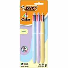 BIC Ballpoint Pen - 1 mm (0.04") Medium Pen Point - Blue, Red, Green, Black Ink - Blue Round, Yellow, Purple Barrel - Home, School - 3 / Pack
