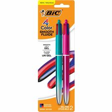 BIC 4-Colours Ballpoint Pen - 1 mm (0.04") Medium Pen Point - Refillable - Retractable - Assorted Ink - Assorted Round Barrel - Home - 2 / Pack