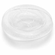 Eco Guardian 9 oz - 20 oz Clear PLA Flat Lid for 95mm Dia. PLA Cold Cups, Compostable - Flat - Polylactic Acid (PLA) - Clear - 50 / Pack