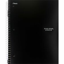Five Star 1 Subject 11" 100ct Black Notebook - 1 Subject(s) - 100 Sheets - Spiral Bound - Ruled Margin - Letter - 8 1/2" (215.90 mm) x 11" (279.40 mm) Sheet Size - 11" (279.40 mm) Height x 9.50" (241.30 mm) Width x 0.75" (19.05 mm) Depth - Coated Poly Cover - Durable, Bleed Resistant, Storage Compartment, Pocket Divider, Reinforced, Tear Resistant, Perforated, Easy Tear, Snag Resistant, Storage Pocket, Ink Resistant, ... - 1 Each