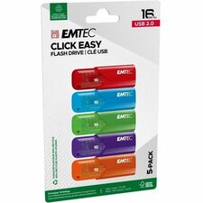 EMTEC Click Easy 16 GB USB 2.0 Flash Drive - 16 GB - USB 2.0 - 15 MB/s Read Speed - 5 MB/s Write Speed - Assorted - 5 / Pack