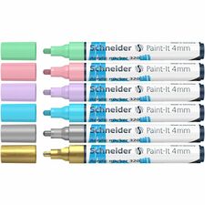 Schneider Paint-It 320 Acrylic Marker, Bullet Tip, 4 mm Line Width, High Opacity, Fast-Drying, Water-Based Ink, Multi-Surface Use, Eco-Friendly, Made in Germany - 4 mm (0.16") Bullet Marker Point - Gold, Silver, Pastel Blue, Pastel Violet, Pastel Pink, Pastel Green Ink - Water Based - 6 Wallet
