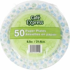 CAFE EXPRESS 8.5" Paper Plates - 50 Pack - Party, Picnic - 8.50" (215.90 mm) Diameter - White - Paper Body - 50 / Pack