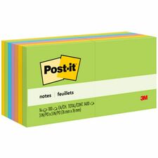 Post-itÂ® Notes - Floral Fantasy Color Collection - 1400 - 3" x 3" - Square - 100 Sheets per Pad - Unruled - Limeade, Citron, Iris Infusion, Positively Pink, Blue Paradise - Paper - Self-adhesive, Repositionable - 14 / Pack
