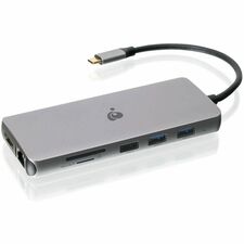 IOGEAR USB-C Triple HD Compact Dock - for Notebook, Workstation, Monitor, Tablet, Keyboard, Mouse, Hard Drive - Charging Capability - Memory Card Reader - SD, microSD - 100 W - USB 3.1 (Gen 1) Type C - 3 Displays Supported - 4K @ 60Hz, HD - 3840 x 2160, 1280 x 720 - 5 x USB Ports - 2 x USB 2.0 - 2 x USB 3.0 - 4 x USB Type-A Ports - USB Type-A - 1 x USB Type-C Ports - USB Type-C - 1 x RJ-45 Ports - Network (RJ-45) - HDMI - DisplayPort - Gray - Wired - Gigabit Ethernet - Windows 10, Windows 1