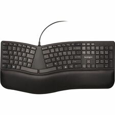 Kensington Pro Fit Ergo Wired Keyboard - Cable Connectivity - Full-size - USB Interface - Windows, ChromeOS, macOS - PC, Mac - Black