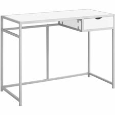 Monarch Specialties Computer Desk - 42"L / White / Silver Metal - Laminated Rectangle, White Top - Silver Four Leg Base - Contemporary/Modern Style - 1 Drawers - 4 Legs - 70 lb (31.75 kg) Capacity - 42.2" (1071.88 mm) Table Top Length x 20" (508 mm) Table Top Depth - 30" (762 mm) Height - Computer, Storage, Laptop, Supplies, Writing, Home Office, Living Room, Bedroom, Office - Assembly Required - White, Laminated - MDF, Metal, Rubberwood - Medium Density Fiberboard (MDF), Rubberwood Top Mat