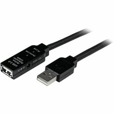 StarTech.com USB Extension Data Transfer Cable - 49.2 ft (15 m) USB Data Transfer Cable for Wall Outlet, Power Adapter, Computer, PC, MAC - First End: 1 x USB 2.0 Type A - Male - Second End: 1 x USB 2.0 Type A - Female - 480 Mbit/s - Extension Cable - Shielding - Nickel Plated Contact - Black - 1 Each