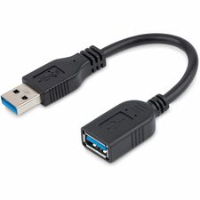 StarTech.com USB Extension Data Transfer Cable - 6" (152.40 mm) USB Data Transfer Cable for Notebook, Desktop Computer, Flash Drive - First End: 1 x 9-pin USB 3.0 Type A - Male - Second End: 1 x 9-pin USB 3.0 Type A - Female - 5 Gbit/s - Extension Cable - Shielding - Nickel Plated Connector - 24/28 AWG - Black - 1 Each