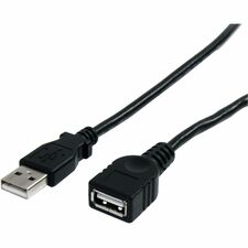 StarTech.com USB Extension Data Transfer Cable - 10 ft (3.05 m) USB Data Transfer Cable for Peripheral Device, USB Device, Printer, Notebook - First End: 1 x 4-pin USB 2.0 Type A - Male - Second End: 1 x 4-pin USB 2.0 Type A - Female - 480 Mbit/s - Extension Cable - Shielding - Nickel Plated Connector - Plenum - 24/28 AWG - Black - 1 Each