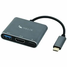 Helix 3-in-1 USB-C Adapter with USB-A, HDMI and USB-C Ports - 1 x USB Type C - Male - 1 x USB Type A - Female, 1 x HDMI Digital Audio/Video - Female, 1 x USB Type C - Female - 3840 x 2160 Supported - Black - 1 Each