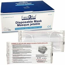 First Aid Central Medical Face Masks - With ear loops. Individually wrapped. 50 per box