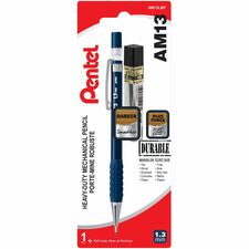 Pentel AM13 1.3mm Heavy Duty Mechanical Pencil and CH13-HB Lead - Heavy Duty Mechanical Pencil, Construction, Warehouse, Marking, Pre-loaded with Super Hi-Polymer Lead, 1.3mm Bold Point, Blue Barrel, 1 Pencil Plus Refill Lead Tube