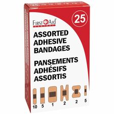 First Aid Central Assorted Adhesive Bandages - Assorted Sizes - Plastic, Fabric - 25 / Pack