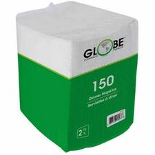 Globe Dinner Napkins - 2 Ply - 1/8 Fold - 15" (381 mm) Width x 17" (431.80 mm) Length - Virgin Fiber - 150 Sheets/Pack