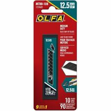 Olfa 12.5mm MTBB-10B Medium Duty Black Snap Blades, 10pk - 0.49" (12.50 mm) Length x 17.72 mil (0.45 mm) Thickness - Durable - Alloy Steel - Black - 10 Pack