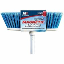 M2 Professional Pluto Large Magnetic Broom - Blue - Synthetic Fiber Bristle - 48" (1219.20 mm) Handle Length - White Metal Handle - Blue - 1 Each