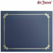 St. James Letter Certificate Holder - 2 Sheets Capacity - Paper - Gold Foil, Navy Blue - 10 / Pack