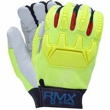 RONCO RMX Mechanics Gloves - Large - Cut Protection - Large Size - Thermoplastic Rubber (TPR), Goatskin, Leather - Hi-Viz Green - Cold Resistant, Thinsulate Lining, Velcro Strap, Secure Fit, Durable, Rugged, Cut Resistant - For Automotive, Construction, Material Handling, Oil & Gas, General Purpose, Maintenance - 12 / Pack