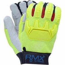 RONCO RMX Mechanics Gloves - Medium - Medium Size - Thermoplastic Rubber (TPR), Goatskin, Leather - Hi-Viz Green - Cold Resistant, Thinsulate Lining, Velcro Strap, Secure Fit, Durable, Rugged - For Automotive, Construction, Material Handling, Oil & Gas, General Purpose, Maintenance - 12 / Pack