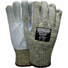 RONCO PrimaCut 7G Gloves - Large - Snag, Abrasion, Cut Protection - Leather Coating - Large Size - Fiber, Stainless Steel - Gray - Durable, Comfortable, Abrasion Resistant, Snag Resistant, Rugged, Reinforced Palm, Puncture Resistant - For Metal Handling, Heavy/Sharp Object Handling, Industrial, Metal Fabrication, Construction, Automotive, Mining, Glass Handling, Oil Handling - 6 / Pack