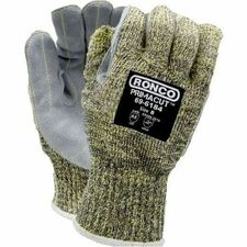 RONCO PrimaCut 7G Aramid Gloves - Medium - Snag, Abrasion, Cut Protection - Leather Coating - Medium Size - Fiber, Stainless Steel - Gray - Durable, Comfortable, Abrasion Resistant, Snag Resistant, Rugged, Reinforced Palm, Puncture Resistant - For Metal Handling, Heavy/Sharp Object Handling, Industrial, Metal Fabrication, Construction, Automotive, Mining, Glass Handling, Oil Handling - 6 / Pack