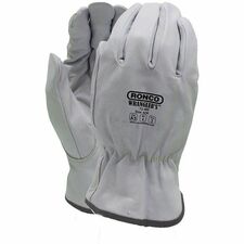 RONCO Wrangler's Gloves - 2X-Large - Abrasion, Cut Protection - XXL Size - Goatskin, Grain Leather - White - Abrasion Resistant, Puncture Resistant, Comfortable, Durable, Shirred Back, Gunn Cut - For Industrial, Automotive, Oil & Gas, Machinery, Maintenance, Construction, Material Handling, General Purpose - 6 / Pack