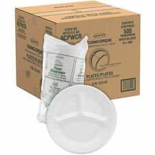Dart Concorde 9" Nonlaminated Foam 3-Compartment Plates - 9" Diameter - White - Foam, Plastic Body - 125/Pack - 4 / Carton