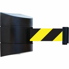 Tensator Tensabarrier Wall Unit - 30 ft (9144 mm) Black/Yellow Tape Attachment - Retractable - Black - Steel, Plastic - 1 Each