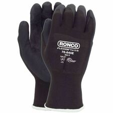 RONCO Flexsor Earth 76-640E Work Gloves - Abrasion, Oil, Wet Protection - Biodegradable Foam Nitrile Coating - X-Small Size - Spandex - Black - Touchscreen Capable - Biodegradable, Latex-free, Abrasion Resistant, Flexible, Durable, Breathable, Cut Resistant, Blade Cut Resistant, Tear Resistant, Puncture Resistant - For Small Part Handling, Mechanical Work, Warehouse, Automotive, Packaging, Maintenance - 12 / Pack