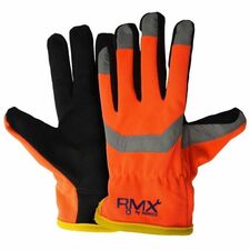 RONCO RMX 73-422 Work Gloves - Large Size - Synthetic Leather - Hi-vis Orange - Touchscreen Capable - Durable, Padded Palm, Snug Fit, Absorbent - For Automotive, Equipment Operation, Yardwork, Field Work, Maintenance, Construction, General Purpose, Machinery, Oil & Gas, Material Handling, Mechanical Work - 12 / Pack