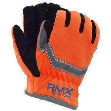 RONCO RMX 73-422 Work Gloves - Medium Size - Synthetic Leather - Hi-vis Orange - Touchscreen Capable - Durable, Padded Palm, Snug Fit, Absorbent - For Automotive, Equipment Operation, Yardwork, Field Work, Maintenance, Construction, General Purpose, Machinery, Oil & Gas, Material Handling, Mechanical Work - 12 / Pack
