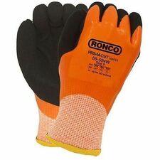 RONCO PrimaCut 69-594W Work Gloves - Hand, Wet, Oil, Abrasion, Cold Temperature Protection - Latex Coating - XXL Size - Acrylic, Steel, Glass, Fiber - Black, Orange - Flexible, Abrasion Resistant, Puncture Resistant, Cut Resistant, Blade Cut Resistant, Tear Resistant, Comfortable - For Marine, Glass Handling, Building, Automotive, Transportation, Warehouse, Construction, Machinery, Equipment Operation, Municipal Service, Waste Management - 6 / Pack