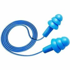 RONCO HUSH Earplugs - Recommended for: Workplace, Beverage Processing, Food Processing, Aviation, Agriculture, Meat Processing, Fishery, Dairy Industry - One Size - 25 - Ear, Noise, Noise Reduction Rating Protection - Cord Closure - Thermoplastic Rubber (TPR), Silicone - Blue - Metal Detectable, Comfortable, Soft, High Visibility, Non-irritating, Corded, Smooth Surface, Easy to Clean - 100 / Box