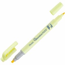 Pentel Illumina Flex Dual Tip Highlighters Pastel Yellow 10/box - Refillable - Pastel Yellow Ink - 10 / Box