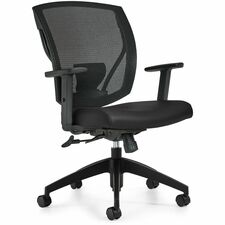Ibex Tilter, Mesh Back and Uph Seat, Black/LuxPlus Black - Offices to Go Ibex Tilter Office Chair - Black Mesh Back with Black LuxPlus Faux Leather Seat