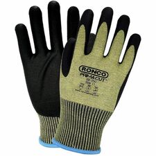 RONCO PrimaCut 69-250 Work Gloves - Abrasion, Blade Cut Protection - Nitrile Coating - Small Size - Aramid - Black, Yellow - Puncture Resistant, Cut Resistant, Blade Cut Resistant, Abrasion Resistant, Tear Resistant, Latex-free, Comfortable, Flexible - For Metal Fabrication, Cable Handling, Automotive, Carpentry, General Trade, Fishery, Aquaculture, Construction, Brick/Block Handling - 6 / Pack