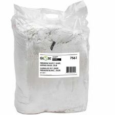 Globe Premium White T-Shirt Wiping Rags - 25Lb - For Industry, Automotive, Maintenance, Workshop - Cloth - 25 lb (11339.81 g) - Eco-friendly, Absorbent, Low Linting, Metal-safe - White - 1 Bag