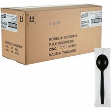 Heavy-Weight Polypropylene Cutlery, Soup Spoon/Fork, Black, 1000/Carton