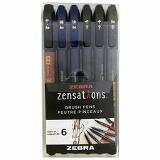 Zebra Pen Zensations Brush Pen - Black Ink - Pigment-based - Writing, Art, Project - 6 / Pack