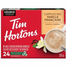 Tim Hortons K-Cup, Pod Coffee - Compatible with K-Cup Brewer - Medium - 12 oz (340.2 g) - 24 K-Cup - K-Cup, Pod - French Vanilla Cappuccino - 24 / Box