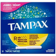 Tampax Cardboard Tampons Regular Absorbency, 54/PK - Regular - Comfortable, Anti-leak, Anti-slip, Odor-free - 54 / Pack